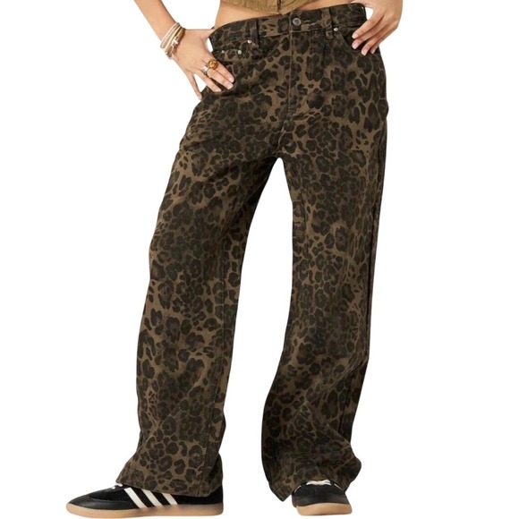 Aelfric Eden Denim - Aelfric Eden Leopard Print Straight Leg Jeans Brown‎ Size 30